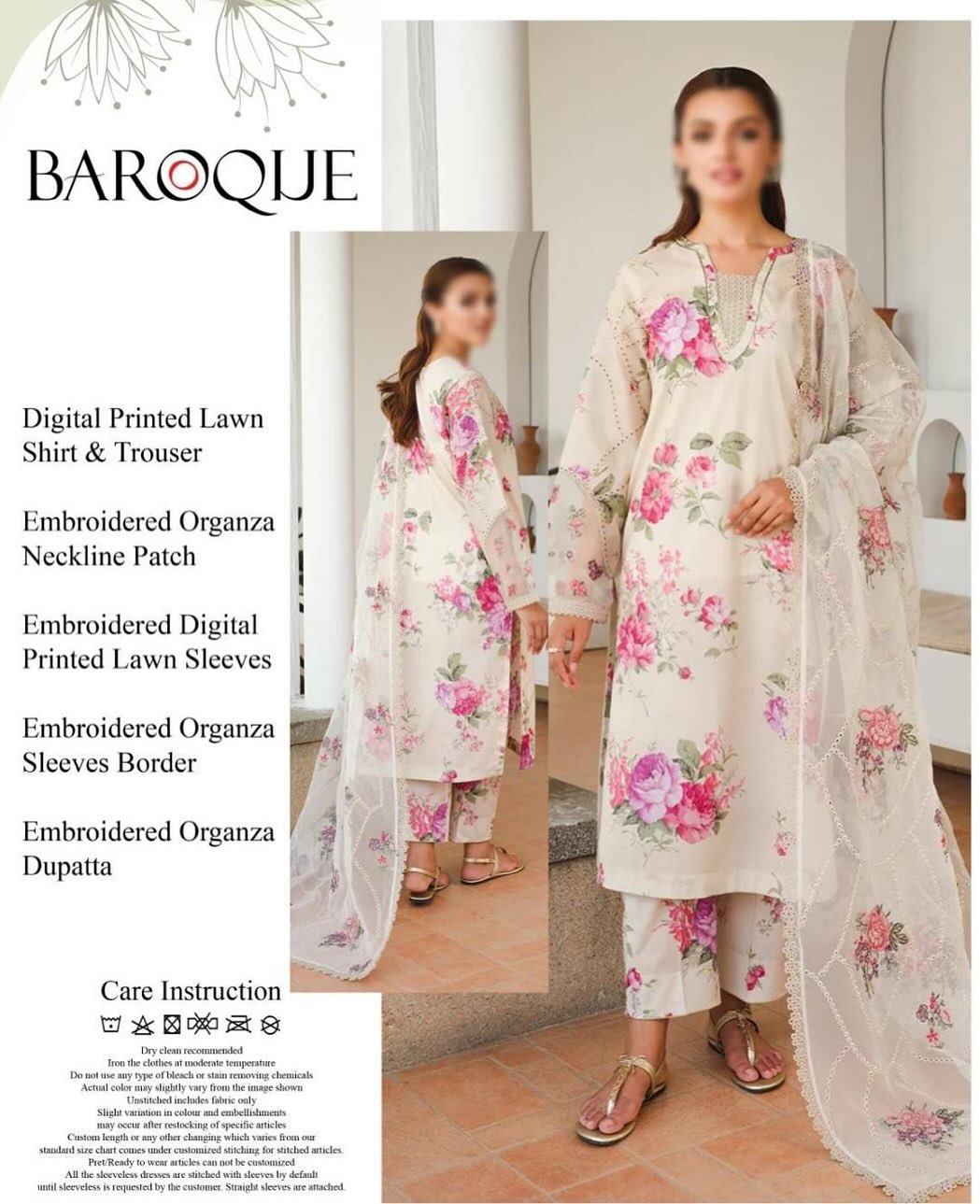 Baroque Embroidered Lawn 3PC