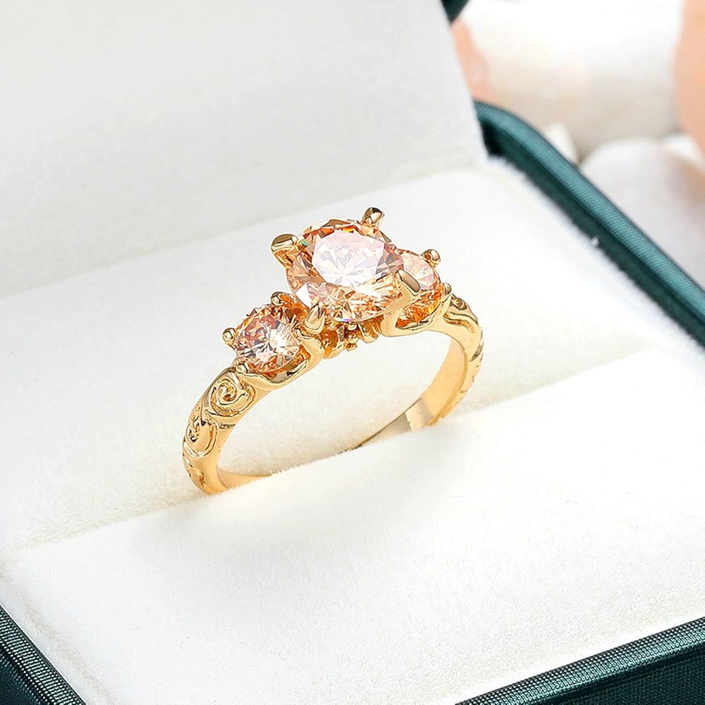 Royal Peach Crystal Solitaire Ring