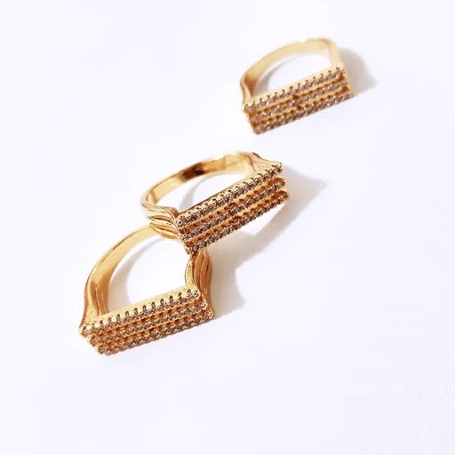 Golden Triple-Row Pave Bar Ring