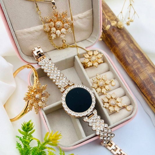 Golden Blossom Luxury Jewellery & Watch Set