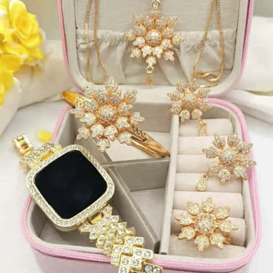 Golden Blossom Luxury Jewellery & Watch Set