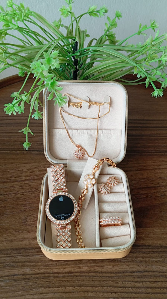 Golden Bloom Premium Jewelry & Touch Watch Gift Set