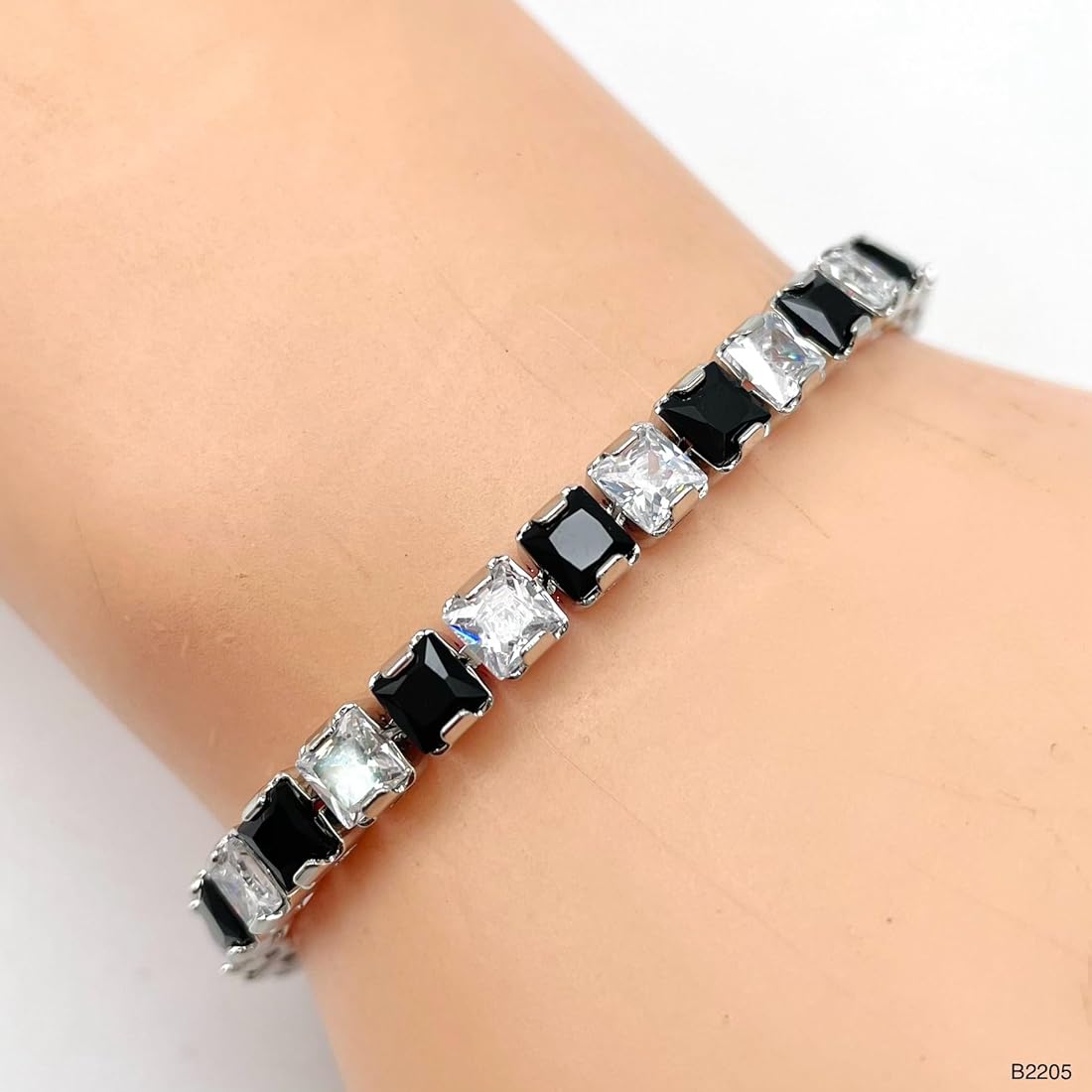 Elegant Black & Crystal Square Stone Bracelet