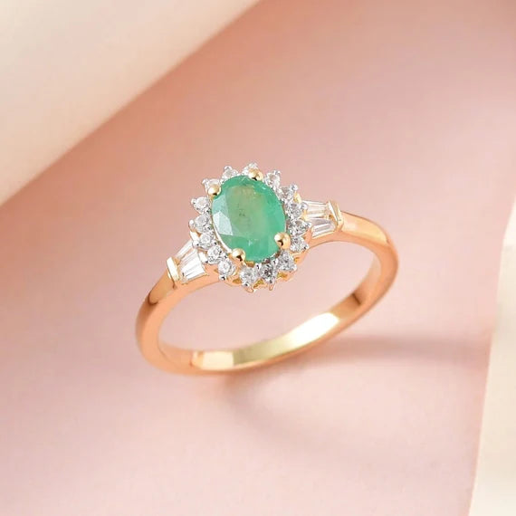 Emerald Halo Crystal Ring – Gold Plated